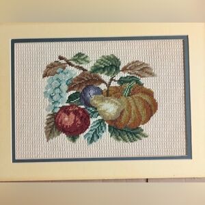 Vintage First Fruits Needlepoint Harvest Vegetables Pumpkin Complete Unframed